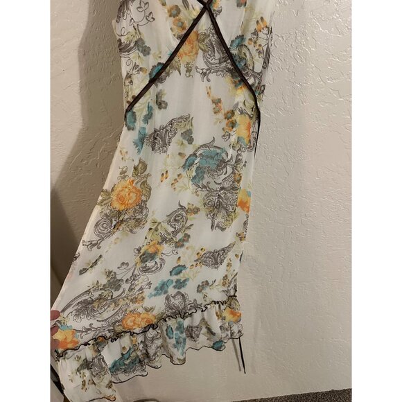 Jiesi Floral y2K Cap Sleeved Silky V Neck Spring Strappy Mini Dress - Picture 6 of 8